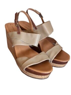 CORSO COMO Tan Wedge Sandals, leather & cork, slingback. 8.5M
